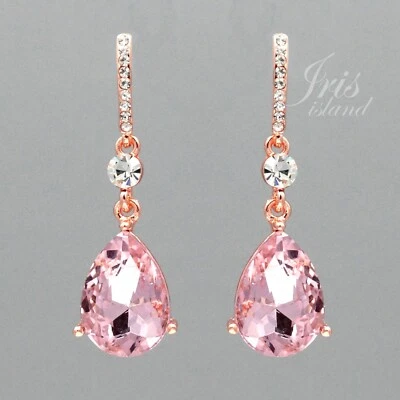 Rose Gold Pink Crystal Rhinestone Wedding Drop Dangle Earrings 5558 Bridesmaids - Image 1 of 4