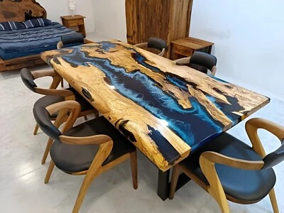 Custom Large Epoxy Resin River Table | Solid Walnut Wood | Modern Home Décor - Image 1 of 4
