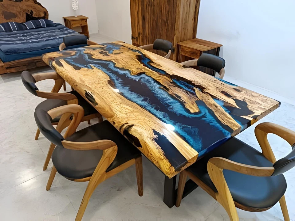 Custom Large Epoxy Resin River Table | Solid Walnut Wood | Modern Home Décor - Image 1 of 4