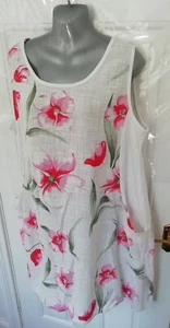 MADE IN ITALY Size 12 White Pink Green Floral Loose Fit Lagenlook Dress Pockets - Picture 1 of 7
