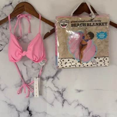 BIKINI LAB Rosa Triángulo Bikini Top Talla XS y Algodón Caramelo Toalla de Playa Paquete Foto 1 de 4