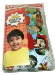 New Boys size 4 Ryan's World Briefs 5 Pack 100% Cotton Underwear - Picture 1 of 2