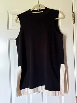 Tops de mujer Anne Klein grandes. Túnica de punto sin mangas negra crema nueva con etiquetas Foto 1 de 3