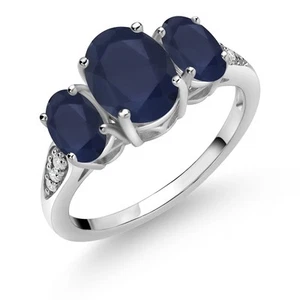 10K White Gold Swiss Blue Topaz and White Lab Grown Diamond 3 Stone Engagement - Picture 1 of 30