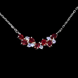 925 Sterling Silver Necklace Pear Ruby Tanzanite Gemstone No USA Import Fees - Picture 1 of 14