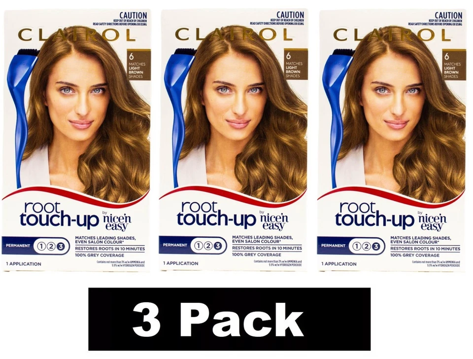 3 x CLAIROL ROOT TOUCH-UP PERMANENT HAIR COLOUR 6 MATCHES LIGHT BROWN BRAND NEW - image 1 of 4