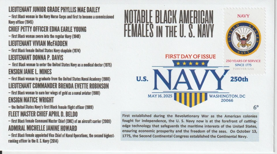 6° Cachets 6004 250 周年美国海军著名黑色女性 DCP — 第 1/1 张图片