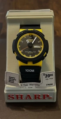 Vintage Analog Day/date  Men's Sport Watch SHARP Japan NOS Box& Papers - Image 1 of 4