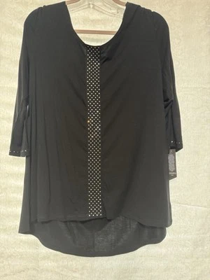 Top CHRISTINE ALEXANDER con pedrería Swarovski, negro, manga 3/4, XXL, NUEVO CON ETIQUETAS Foto 1 de 4