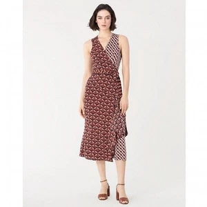Nuevo con etiquetas Vestido Midi Diane von Furstenberg Moira Envolvente de Seda Geo Azulejos Cadena 3D $498 - Imagen 1 de 5