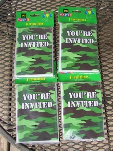 4 Pack 8 Camo/Camouflage Party Invitations w/Envelopes Any Occasion, Green Black - Picture 1 of 3