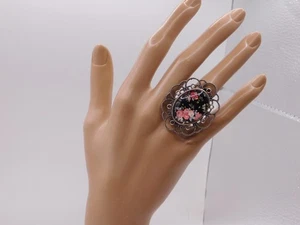 Vintage Retro Style Handmade Statement Pink/Black Floral - Picture 1 of 2