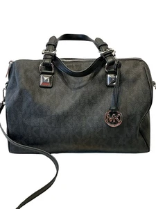 Michael Kors Grayson Signature MK Black Satchel/Top Handle Bag - Picture 1 of 18