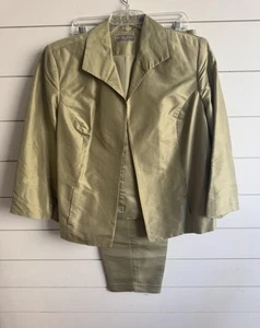 Kate Hill Vintage 90s lime green shoulder padded silk women suit size 18W - Picture 1 of 14