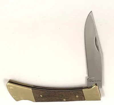 Винтажный 3,5-дюймовый фиксирующий нож деревянные ручки латунные валики 11772-P - Изображение 1 из 4