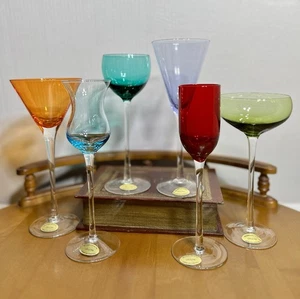 Vintage Cellini Kristall Cordial Mehrfarbig Stielgläser MCM Schnaps 6er Set - Bild 1 von 11