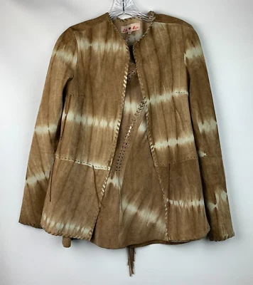 Traje Lili Rosa 2 Piezas Chaqueta de Cuero Marrón/Beige Talla S/Falda Forrada con Cremallera Talla 6 Foto 1 de 4