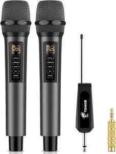 Microfoni wireless con alti/bassi/eco, doppio microfono portatile dinamico - Foto 1 di 9