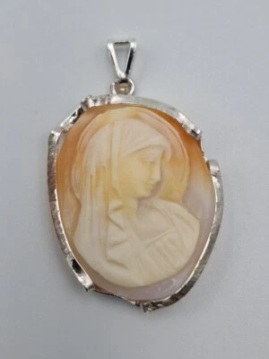 CIONDOLO Con CAMMEO  ARGENTO 925 RODIATO ORO BIANCO 18 KT Cameo CONCHIGLIA  - Immagine 1 di 4