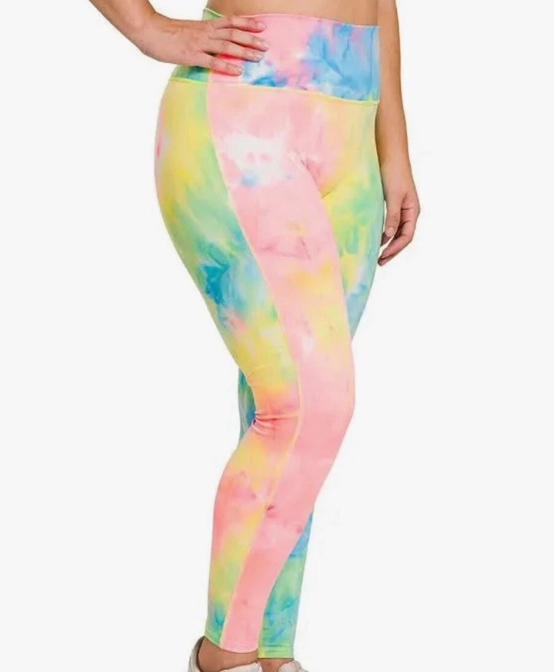 Leggings Zenana Microfibra Cepillada Cintura Alta Neón Arco Iris Tie Dye Para Mujer’s XL Foto 1 de 4