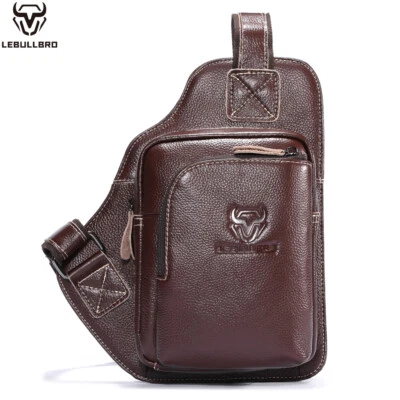 Mochila de viagem masculina mochila de ombro 100% couro genuíno bolsa peitoral Z - Imagem 1 de 4