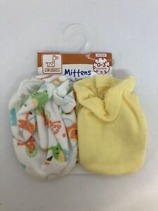Swiggles 2 Pack Baby Mittens Zoo Animal Print & Yellow 0-3 Months