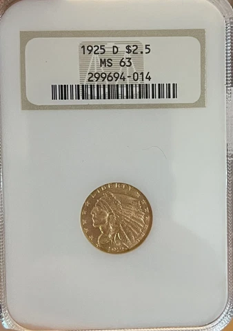1925-D Old Fatty! NGC MS63 $2.50 Gold Indian Head Quarter Eagle Cover