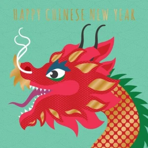 Dragon Head Happy Chinese New Year Greeting Card Gold Foil Finished - Picture 1 of 1