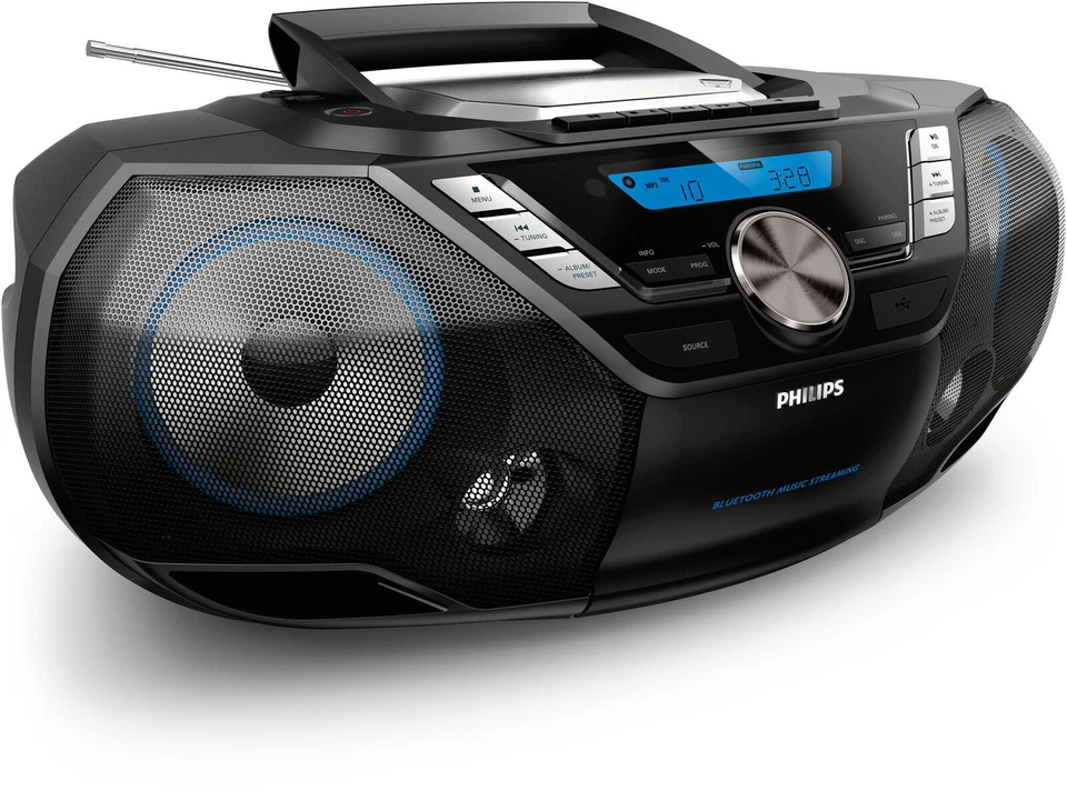 Philips AZB798T 12W Bluetooth CD-Soundmachine mit DAB+/UKW-Radio und Kassettendeck - Schwarz