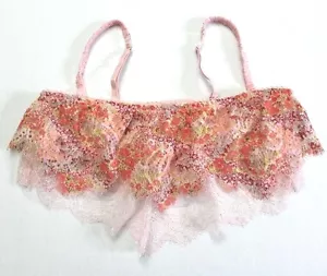 Reggiseno bralette Victoria's Secret pizzo floreale fascia svolazzante balza trasparente taglia S - Foto 1 di 6