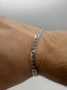 Men’s Solid 9ct White Gold Curb Bracelet - 5mm Wide - 8.5 Inch Men’s Bracelet - Picture 1 of 6
