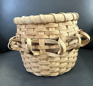 Handcrafted Willow Ornamental Basket Signed & Numbered 7”H Two Tone Loop/Curl - Picture 1 of 12