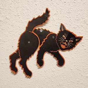 Halloween Howling Black Cat Jointed Die-Cut Card Stock The Beistle Company 1940 - Picture 1 of 4