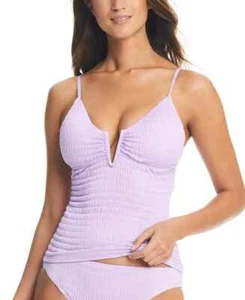 Bar III Pucker Up strukturiertes Tankini-Oberteil mit gekerbtem Ausschnitt Damen Größe M Lavender Haze - Bild 1 von 5