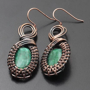 Emerald Quartz Gemstone christmas gift Wire Wrapped Earrings 2.3" Jewelry G9742 - Picture 1 of 3