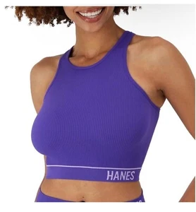 Hanes Originals Bralette Womens Longline Ribbed Crop Top Tank L Racerback - Picture 1 of 6
