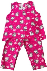 HELLO KITTY Girls Kids 2Pc Pajamas Outfit Set Top Pant Size 5-6 Pink - Picture 1 of 6
