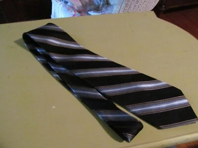 Corbata para hombre MICHAEL KORS negra con patrón de rayas azules 100 % seda 3 1/2" W x 58" L Foto 1 de 4