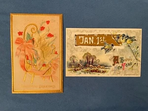Antique CHRISTMAS and NEW YEARS Postcards (2) 1910 John Winsch Divided Back - Picture 1 of 5
