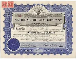 NATIONALE METALLGESELLSCHAFT, ARIZONA 1915 LAGERZERTIFIKAT - Bild 1 von 2