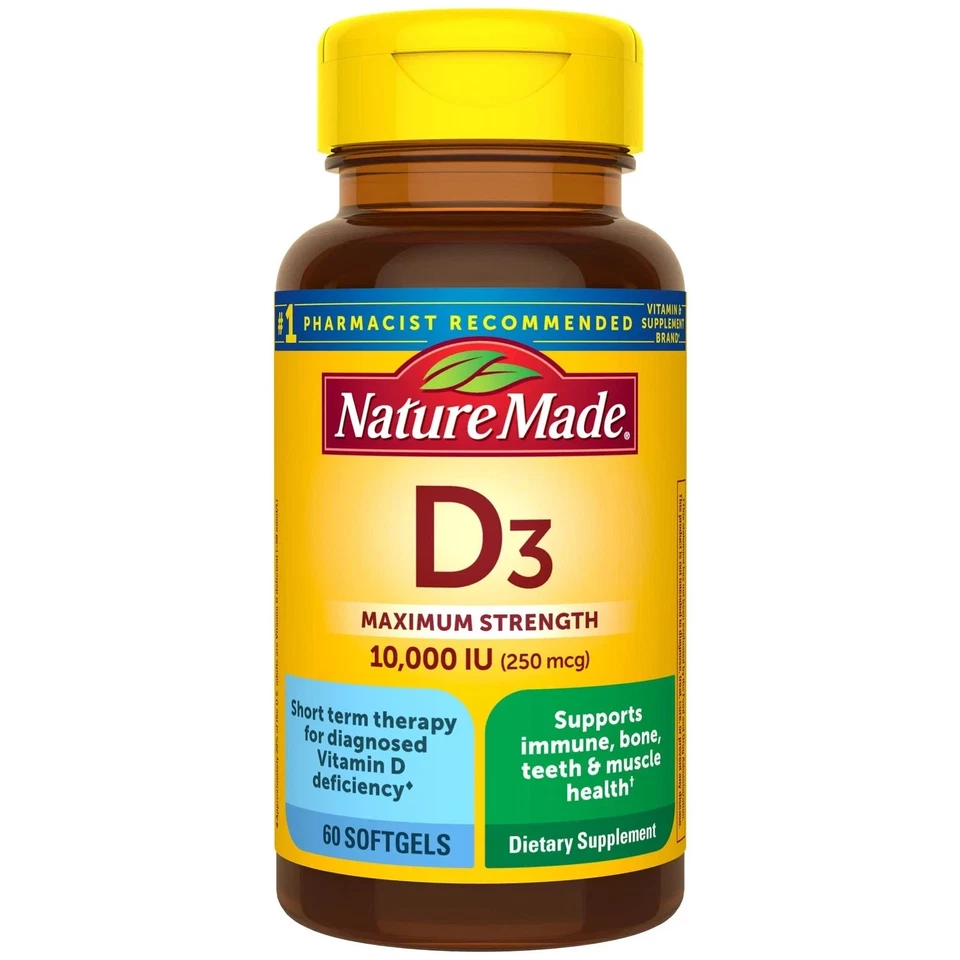 Nature Made Vitamin D3 10000IU 250mcg 60 Softgels Exp 03/2026 (1 Pack) New - Image 1 of 1