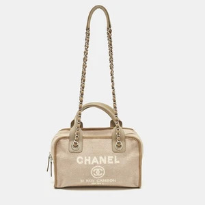 Chanel Beige Canvas Deauville Bowler Bag - Picture 1 of 10