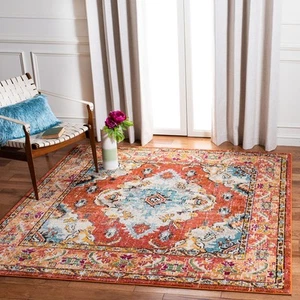 Monaco Collection 3' Square Orange / Light Blue MNC243H Boho Chic Medallion D... - Picture 1 of 5