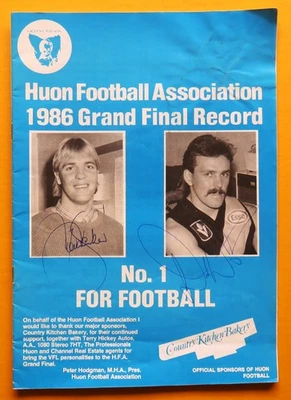 1986 HUON (Tas) Grand Final Record:  Signed by TREVOR BARKER & DALE WEIGHTMAN - Image 1 of 4