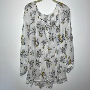 Lucky Brand Women's Tunic Blouse Plus 1XFloral Boho Peasant Long Sleeve Viscose - Picture 1 of 13