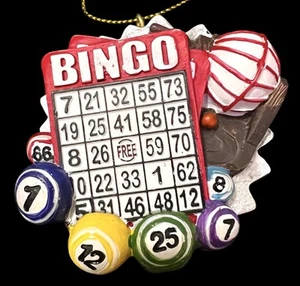 Bingo Card + Bingo Cage & Balls 3" x 3" Hand-Painted RESIN ORNAMENT *Mint* - Picture 1 of 4