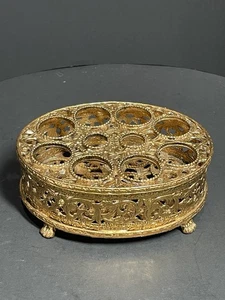 Hollywood Regency Vanity 10 Lipstick Holder Vintage Gold Filigree 4.5” x 3.5” - Picture 1 of 9