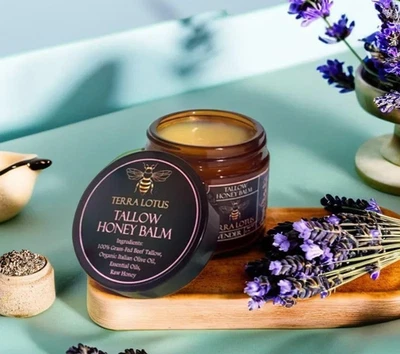 Organic Grass-Fed Beef Tallow Balm with Raw Honey - Lavender Skin Moisturizer - Image 1 of 4