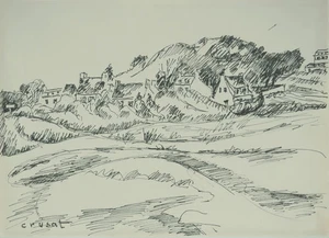 Roger CRUSAT: Provenzalisches Dorf - original signierte Zeichnung - Bild 1 von 5