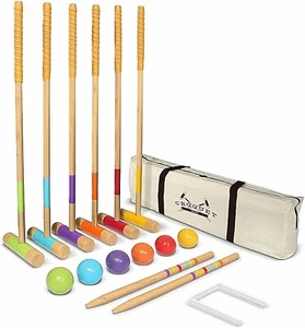 GoSports Six Player Croquet Set Adults & Kids Modern Wood Design with Deluxe 35" - Picture 1 of 5